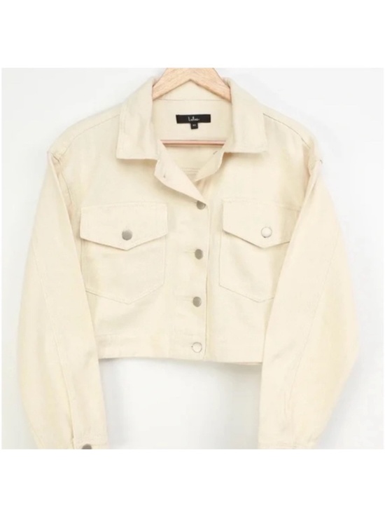 Lulus Heard About You Off-White Cropped Twill Jacket - Picture 3 of 6